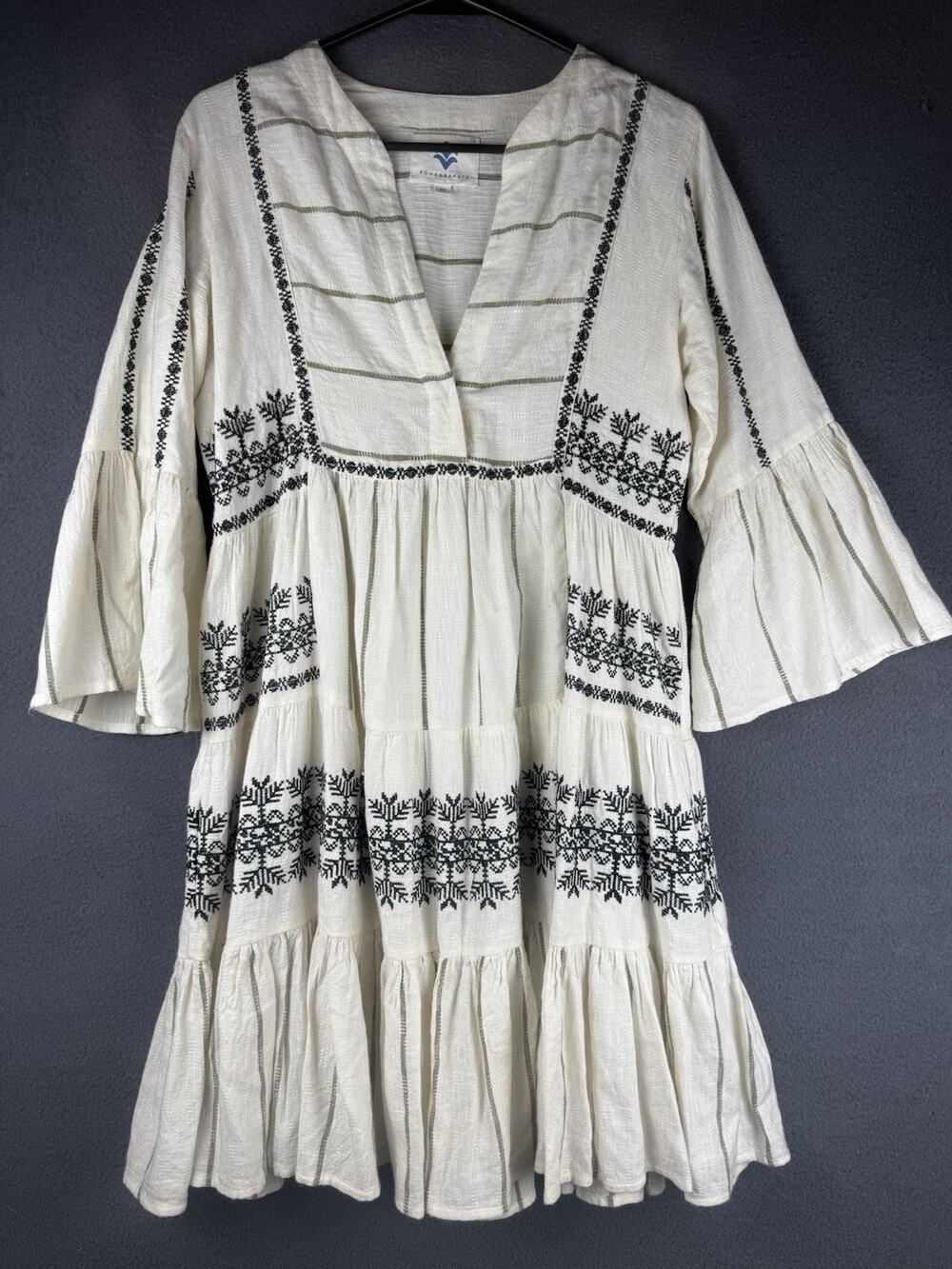 Pomegranate Viscose Three Quarter Sleeves dress With Embroidery Details Size M